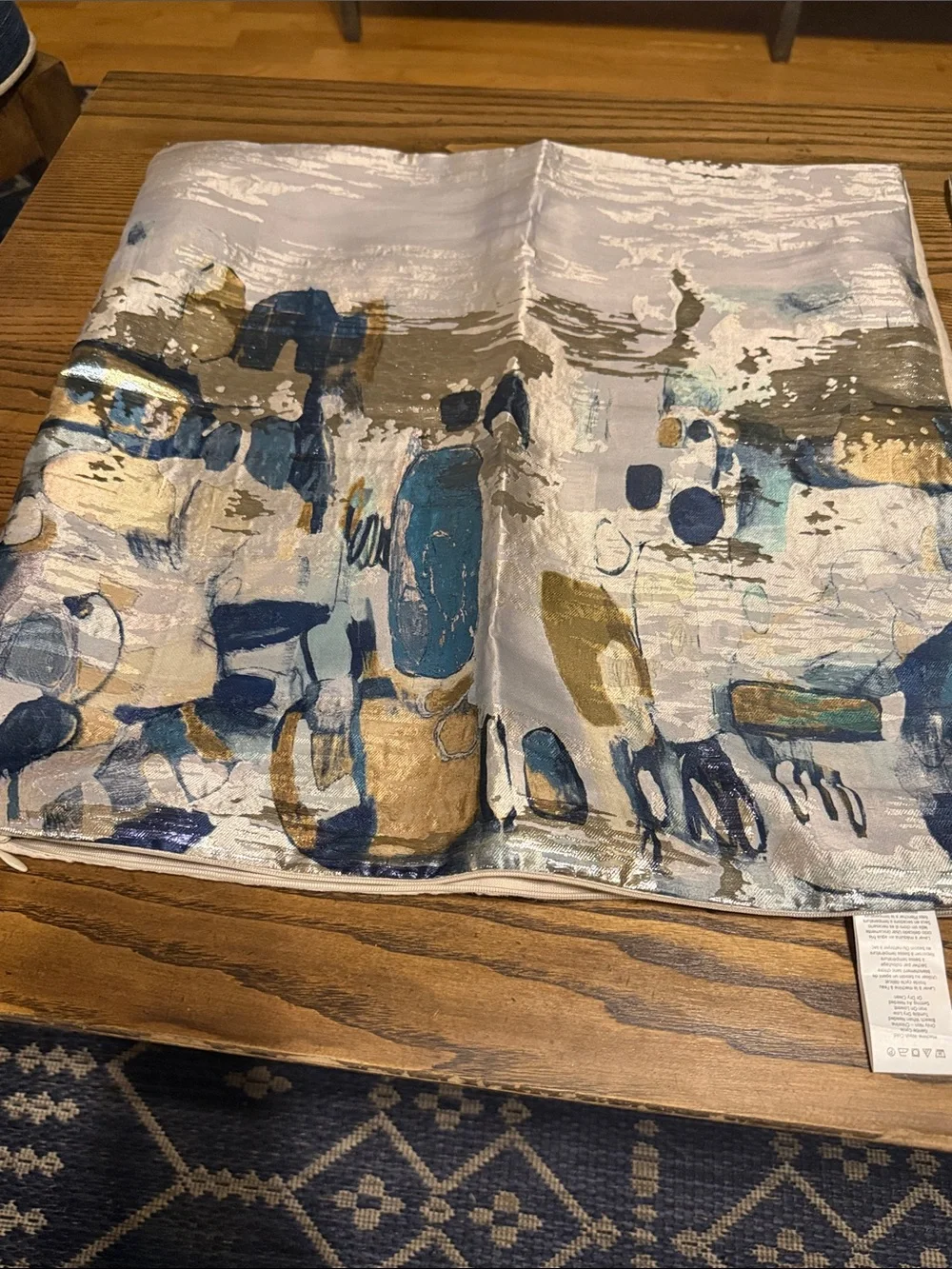 2 West Elm Abstract Decorative Pillow covers in Blue, Gold, Teal
